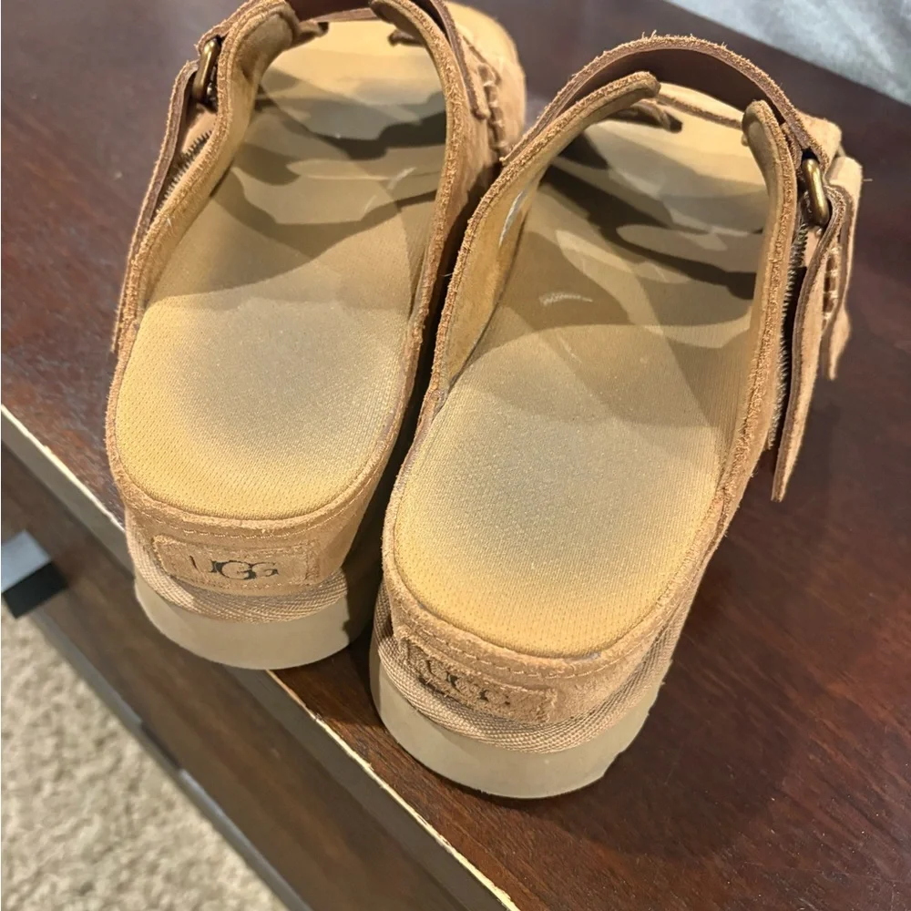 UGG Women's Goldenstar Suede Double-Strap Slide Sandals in Chestnut - Picture 2 of 8